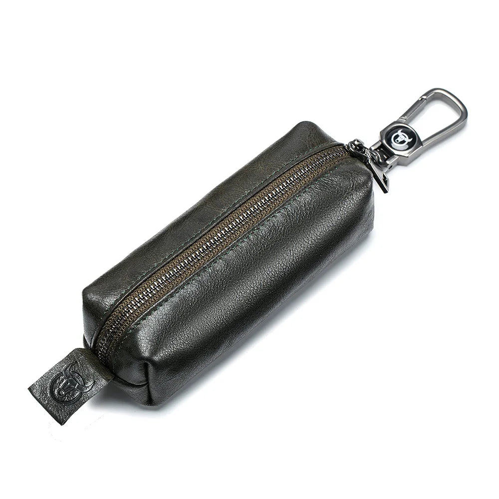 BULLCAPTAIN Genuine Leather Men's Car Keychain Leather Key Case High Quality Men's Butler Key Clip Zipper Two Card Key Case