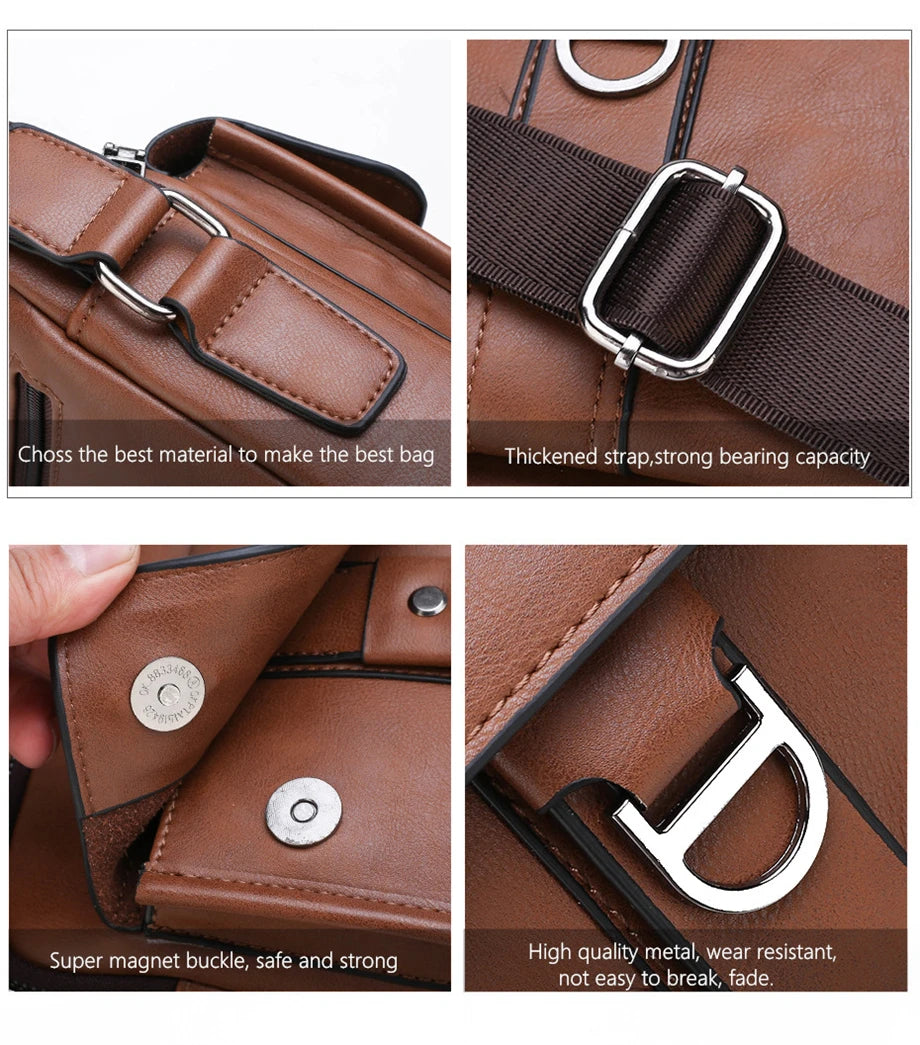 Khaki JEEPBULUO Brand Casual Leather Crossbody Bags Men Shoulder Messenger Bag