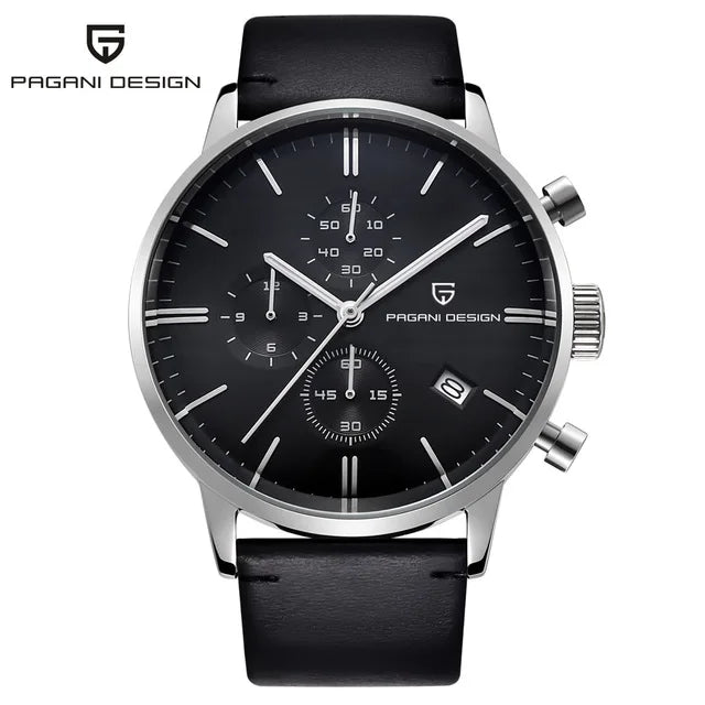 PAGANI Men Fashion Waterproof Watch 30m Luxury leather Quartz Chronograph Watch