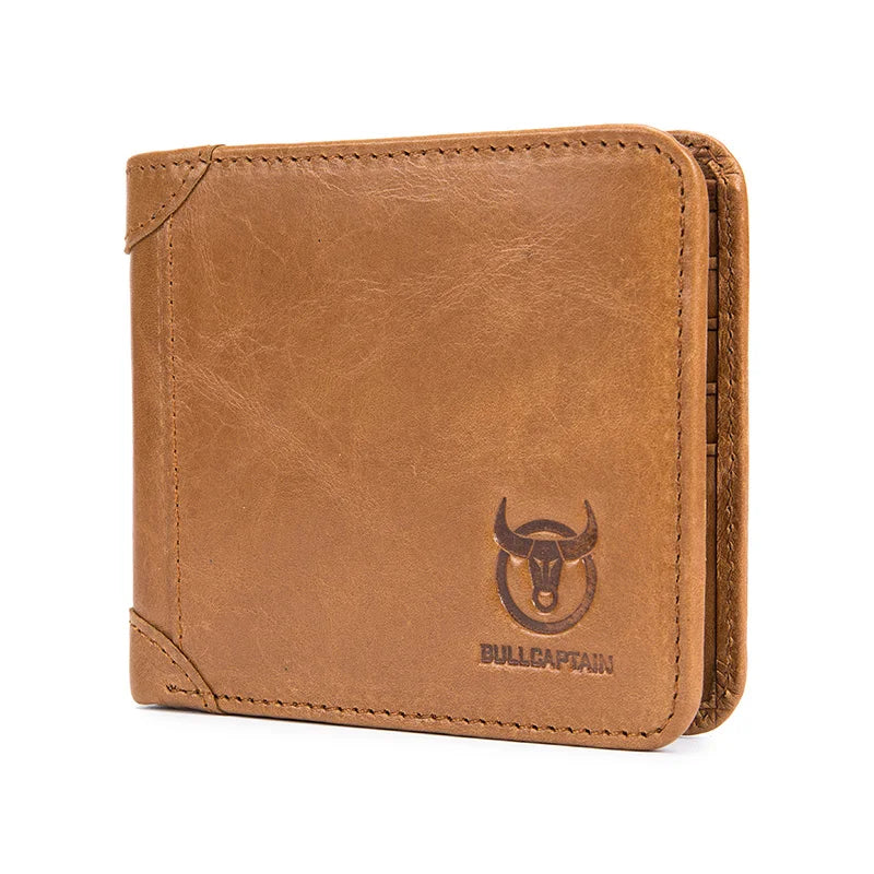 BULLCAPTAIN Free Print Photos Men's Genuine Leather Short Wallet 2021 New Simple Wallets RFID Small Mini Card Holder