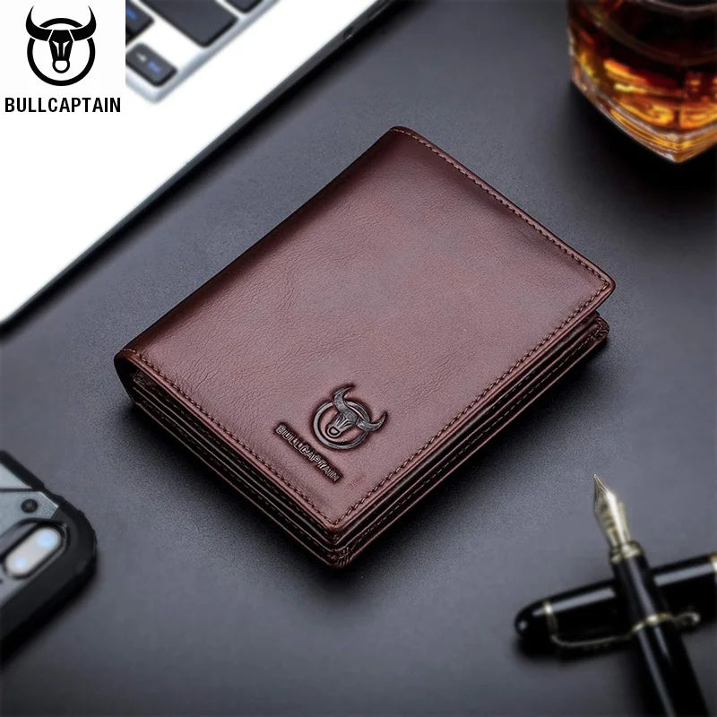 BULLCAPTAIN Men's Genuine Leather Wallet New RFID Locomotive British Leisure Multi Card Bag Large Capacity Waist Leather Wallet