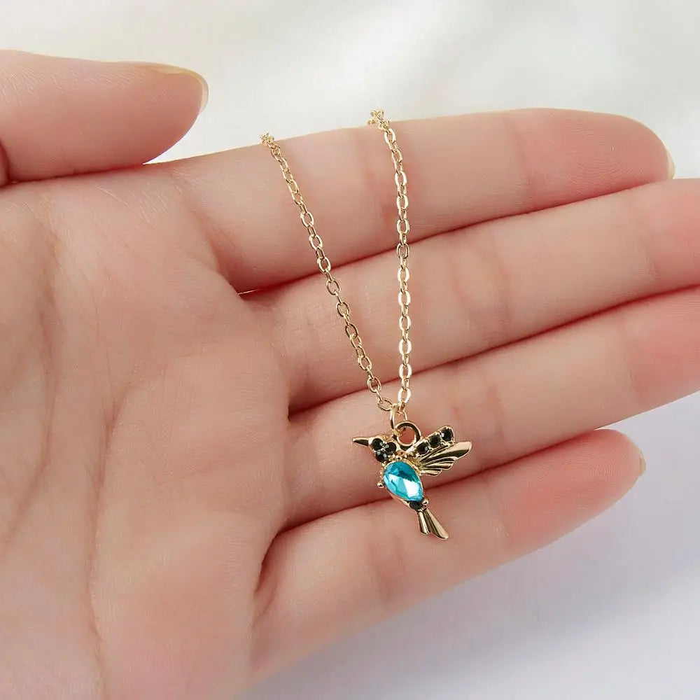Hummingbird Crystal Necklaces Fahion Gold Color Chain Cute Bird Necklaces Pendants Women Girls Charm Choker Party Jewelry Gift