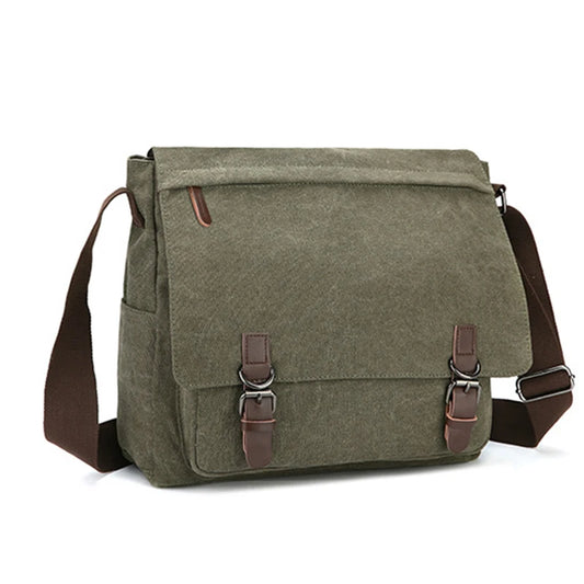 Green Men Canvas Messenger Bag, Business Travel Shoulder Bag, PC Crossbody Bags