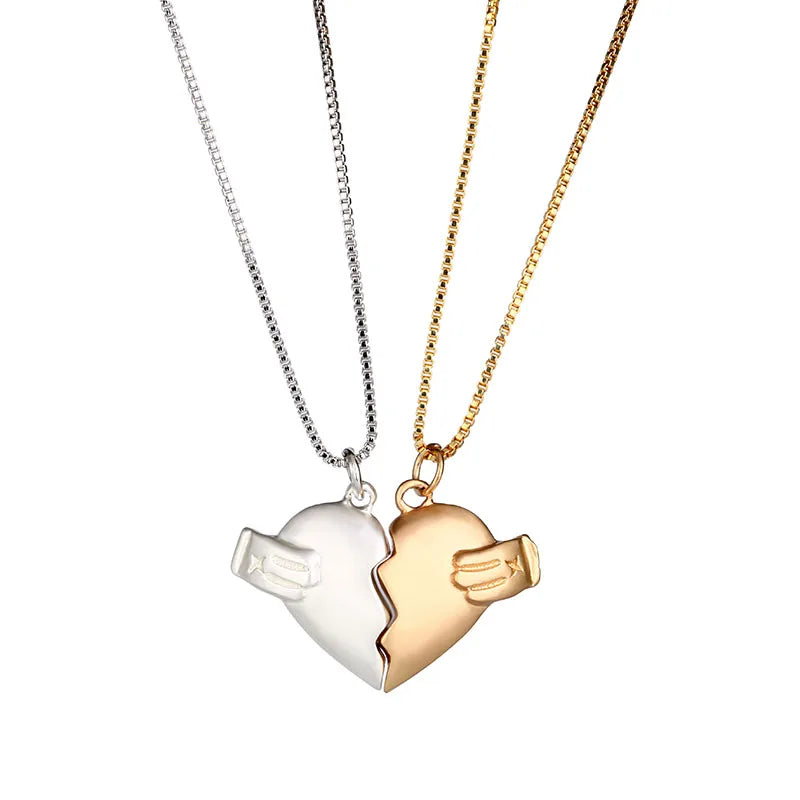 Minimalist Lovers Matching Friendship Love Heart Pendant Necklace Magnetic Distance Couple Necklace Jewelry Anniversary Gift
