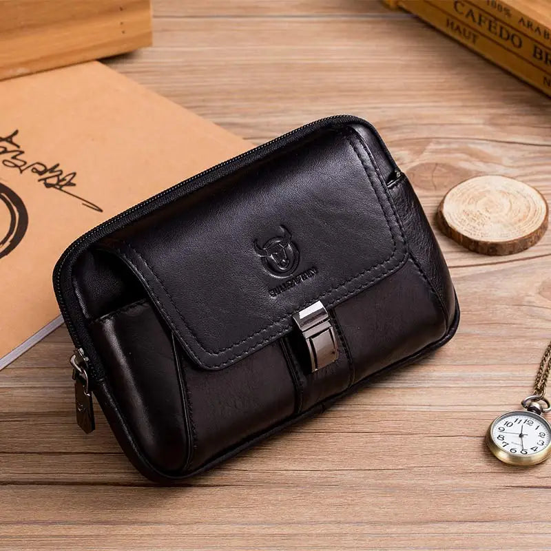 BULLCAPTAIN  Genuine Leather Vintage Waist Packs Men Travel Fanny Pack Belt Bum Shoulder Bag Waist Bag Mobile Phone Pouch