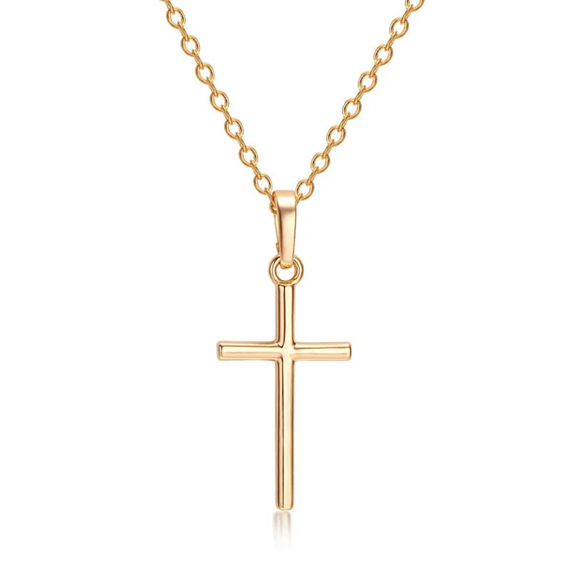 Fashion Christian Jesus Cross Necklaces Silver Color Long Chain Simple Cross Pendants For Women Men Jewelry Gifts Dropshipping