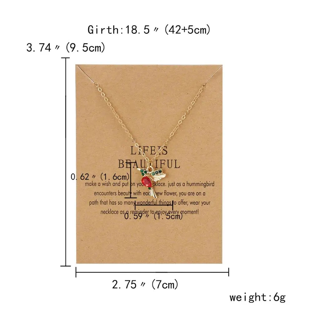 Hummingbird Crystal Necklaces Fahion Gold Color Chain Cute Bird Necklaces Pendants Women Girls Charm Choker Party Jewelry Gift