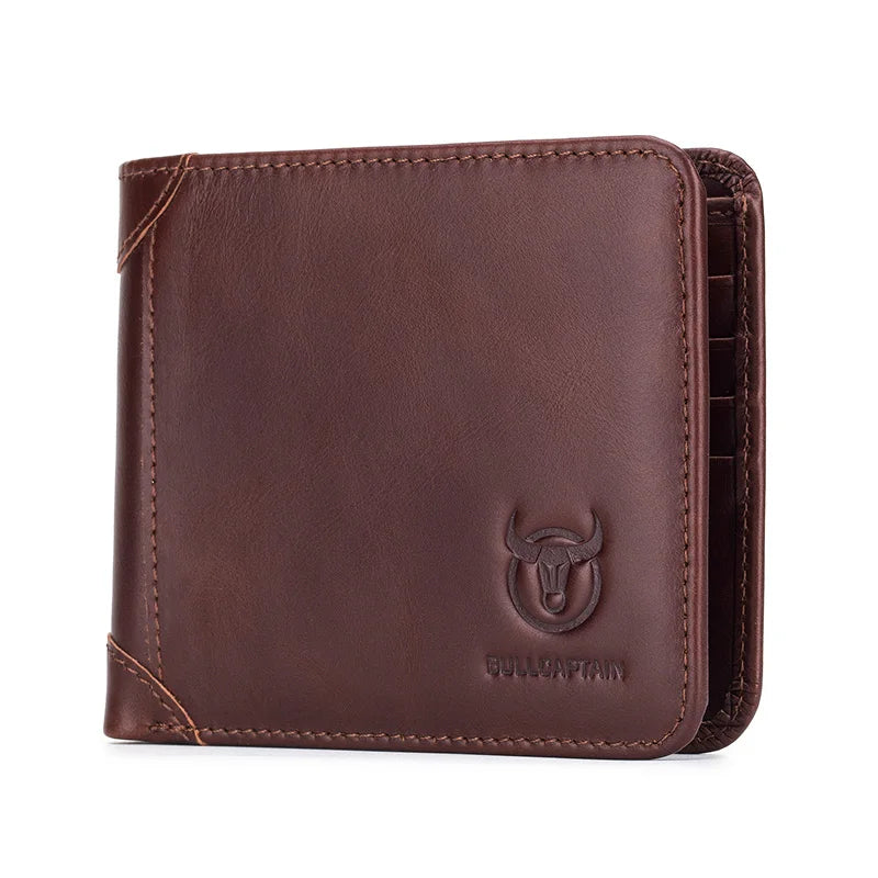 BULLCAPTAIN Free Print Photos Men's Genuine Leather Short Wallet 2021 New Simple Wallets RFID Small Mini Card Holder