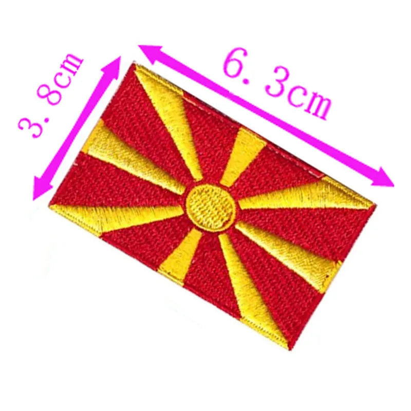 Macedonia Flag Embroidery Patch 6.3cm Wide Iron On Sew On Backing