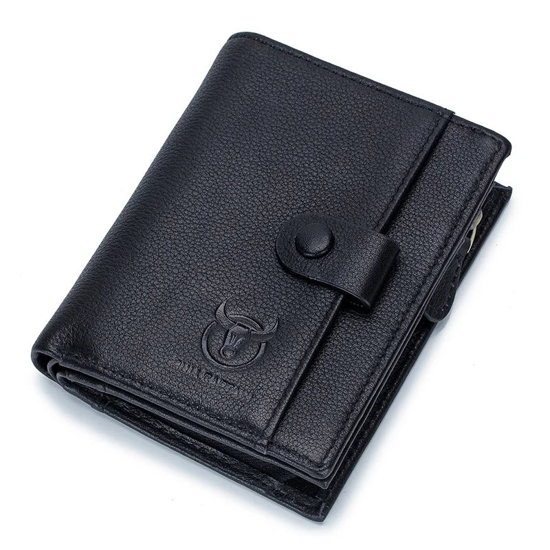 BULLCAPTAIN RFID Men's Wallet Leather Men's Coin Purse Zipper Wallet Card Coin Wallet Holder Credit Card Bag
