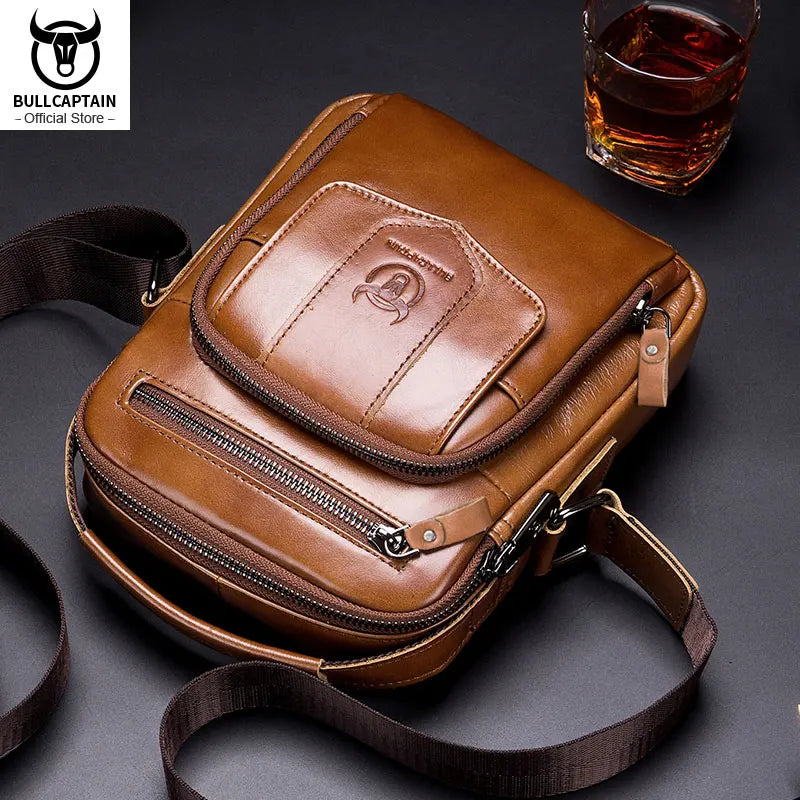BULLCAPTAIN Genuine Leather Men's Crossbody Bag Business Fashion Men's High Quality Messenger Bag Bolsas Brand Fashion Handbag