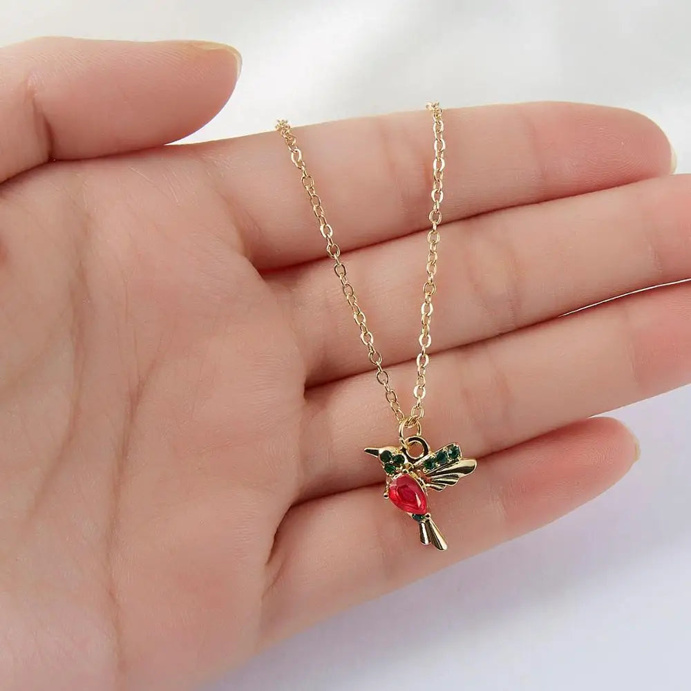 Hummingbird Crystal Necklaces Fahion Gold Color Chain Cute Bird Necklaces Pendants Women Girls Charm Choker Party Jewelry Gift