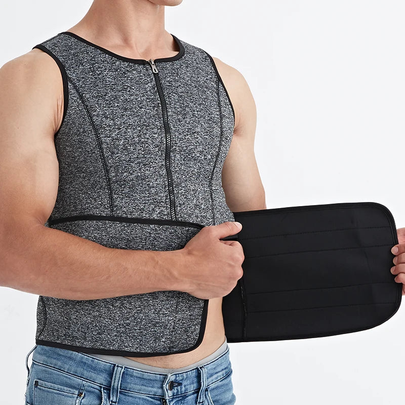 Grey Men Sauna Sweat Vest Shapewear Waist Trainer Slimming Tank Fat Burner Vest