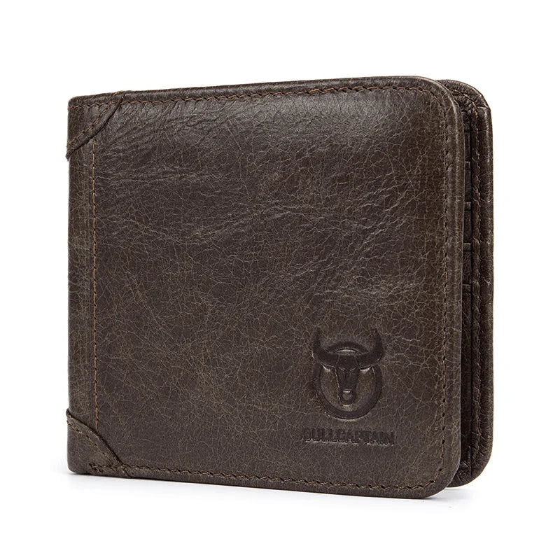 BULLCAPTAIN Free Print Photos Men's Genuine Leather Short Wallet 2021 New Simple Wallets RFID Small Mini Card Holder