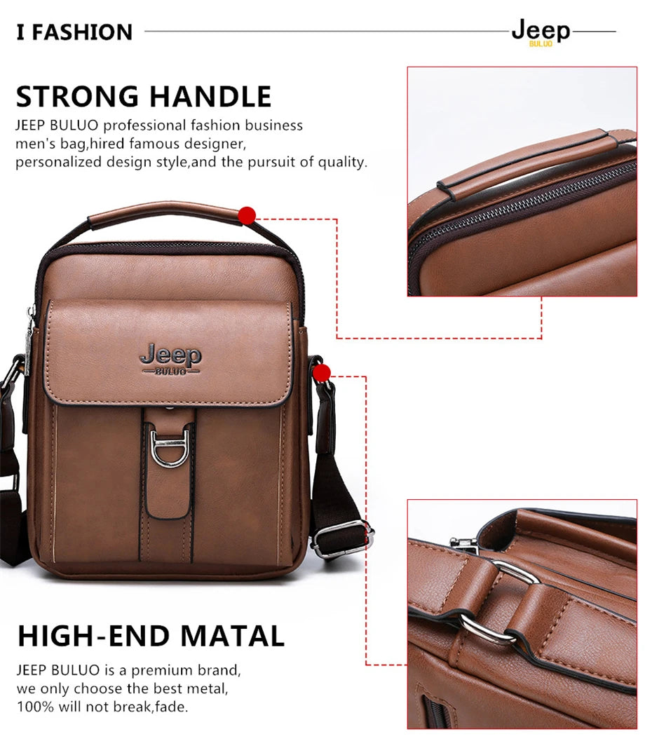 Khaki JEEPBULUO Brand Casual Leather Crossbody Bags Men Shoulder Messenger Bag