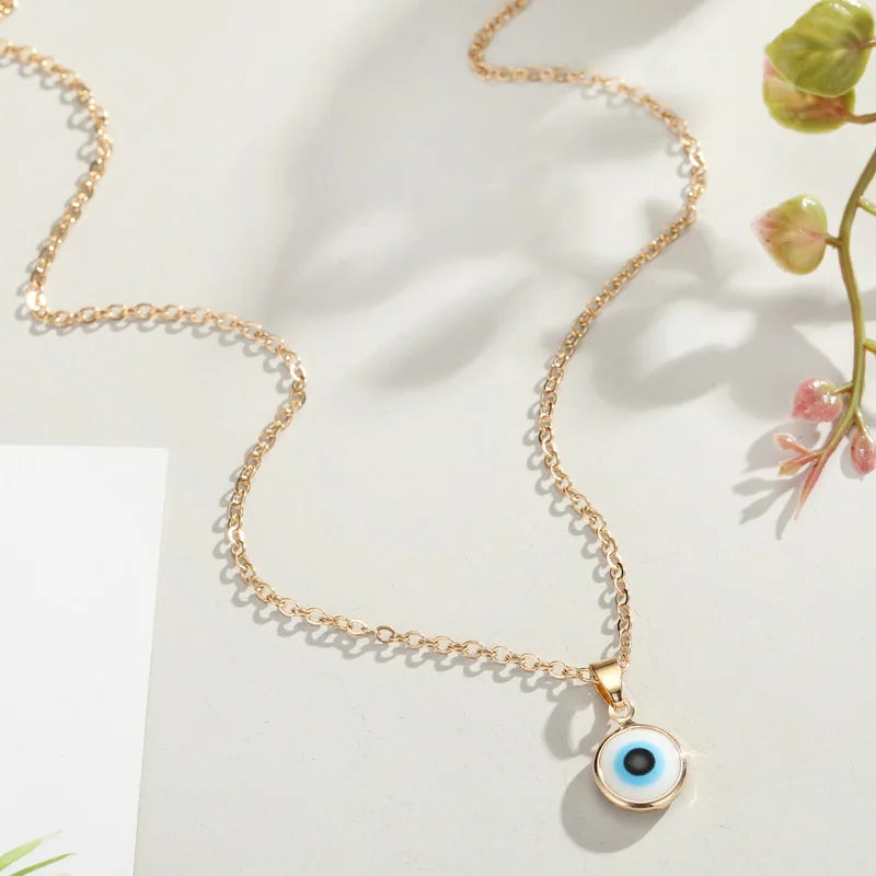 Vintage Turkish Evil Eye Pendant Necklace for Women Fashion Clavicle Chain Statement Necklace Boho Party Jewelry Femme Collares