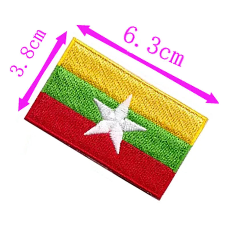 Myanmar Flag Embroidery Patch 6.3cm Wide Iron On Sew On Backing