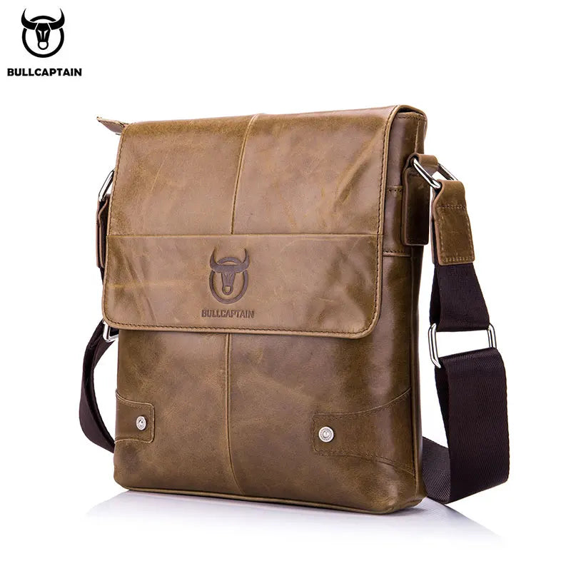 BULLCAPTAIN Men's Bag Leather Messenger Shoulder Bag Leather Messenger Handbag Men's Fashion Business Bag