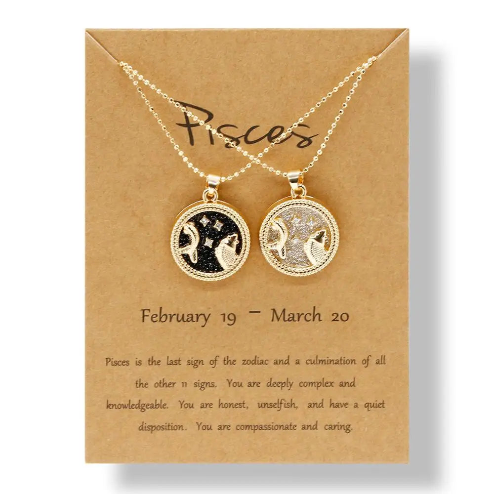 Fashion 12 Constellation Necklace For Women Men Gold Color Chain Zodiac Sign Round Pendant Necklace Couple Jewelry Birthday Gift