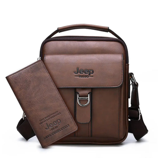 Brown JEEPBULUO Brand Casual Leather Crossbody Bags Men Shoulder Messenger Bag