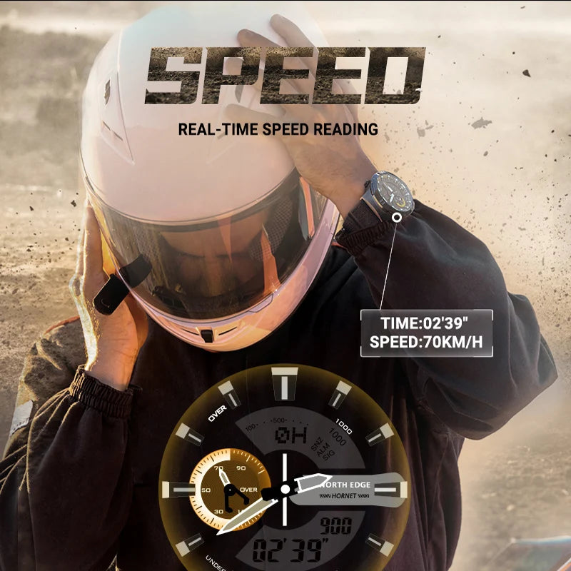 NORTH EDGE Men's Smart Watch Military Waterproof 50M World Time Stopwatch