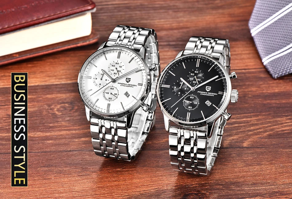 PAGANI Men Fashion Waterproof Watches 30m Luxury Steel Quartz Chronograph Watch