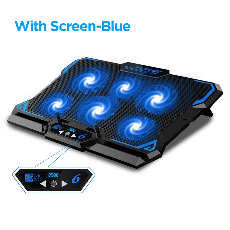 COOLCOLD 17in Gaming Laptop Cooler 6 Fan Led Screen Two USB Port 2600RPM Laptop