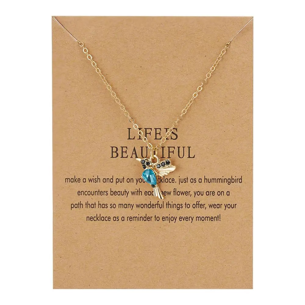Hummingbird Crystal Necklaces Fahion Gold Color Chain Cute Bird Necklaces Pendants Women Girls Charm Choker Party Jewelry Gift