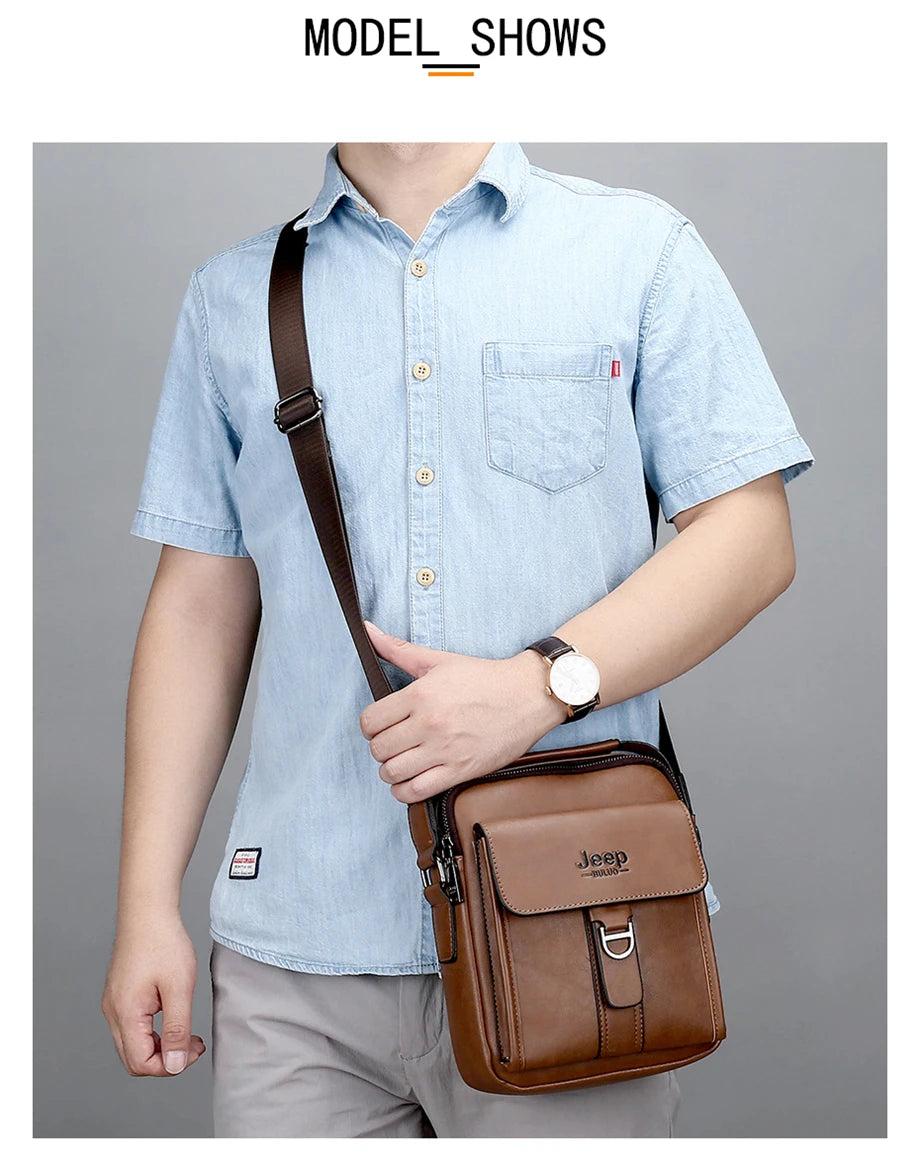Black JEEPBULUO Brand Casual Leather Crossbody Bags Men Shoulder Messenger Bag