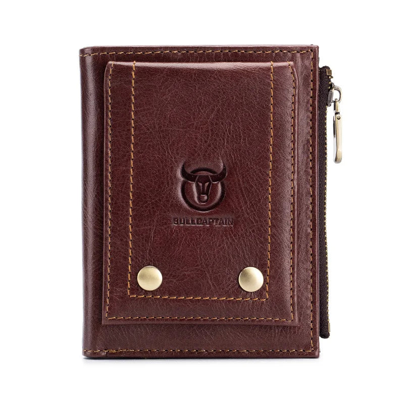 BULLCAPTAIN New Small Wallet Genuine Leather Wallets Coin Purse Quality Short Male Money Bag Rifd Hardware Pull Card Walletes