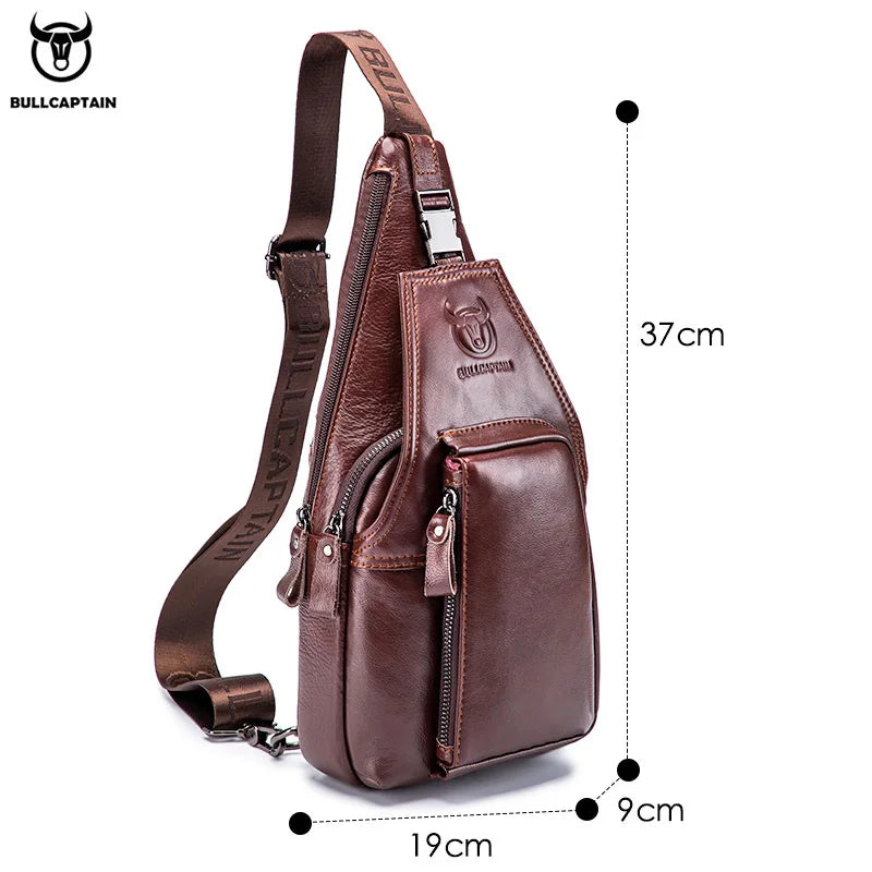 BULLCAPTAIN Men's Genuine Leather Chest Pack Chest Bag Men Multifunctional Headphone Jack Bages Casual Messenger Bags Men Bag's