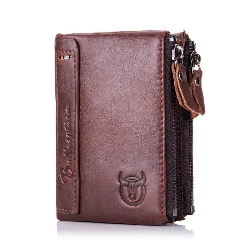BULLCAPTAIN Vintage Men's Leather Wallet RFID Function Card Zipper Zero Wallet Multifunctional High Quality Leather Wallet QB06