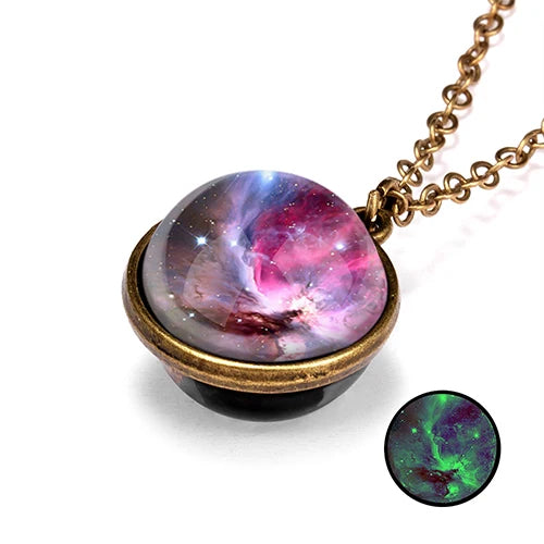 Unique Luminous Universe Galaxy Planet Glass Necklace Glow In The Dark Cosmic Ball Pendant Necklace for Unisex Vintage Jewelry