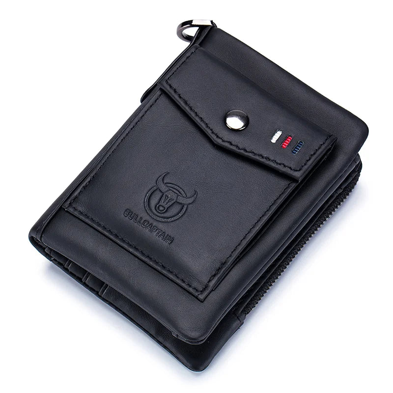 BULLCAPTAIN Leather Men's Wallet Double Coin Purse Small Mini Card Holder Pocket Business Wallet QB 057