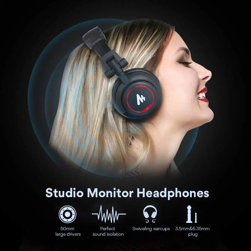 Maono MH501 Pro Studio Monitor Headphones 50MM Drivers Over Ear Studio Lightweight Foldable Headphone for Phone Computer Podcast