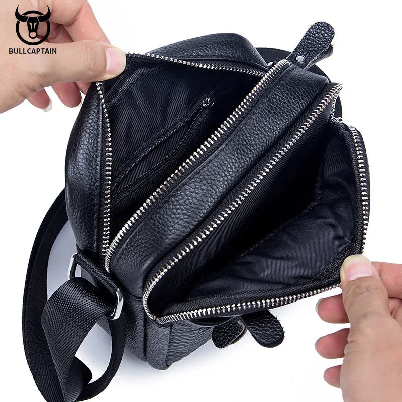 BULLCAPTAIN 2021 New Simple Men's Shoulder Bag High-Quality Leather Crossbody Bags Male Large-Capacity Square Bag's Man