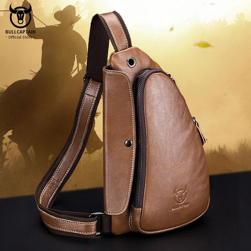BULLCAPTAIN Men's Casual Messenger Bag Men's Headphones Chest Bags Messenger Bag's Leather Chest Bag For Men 2020new Chest Bags