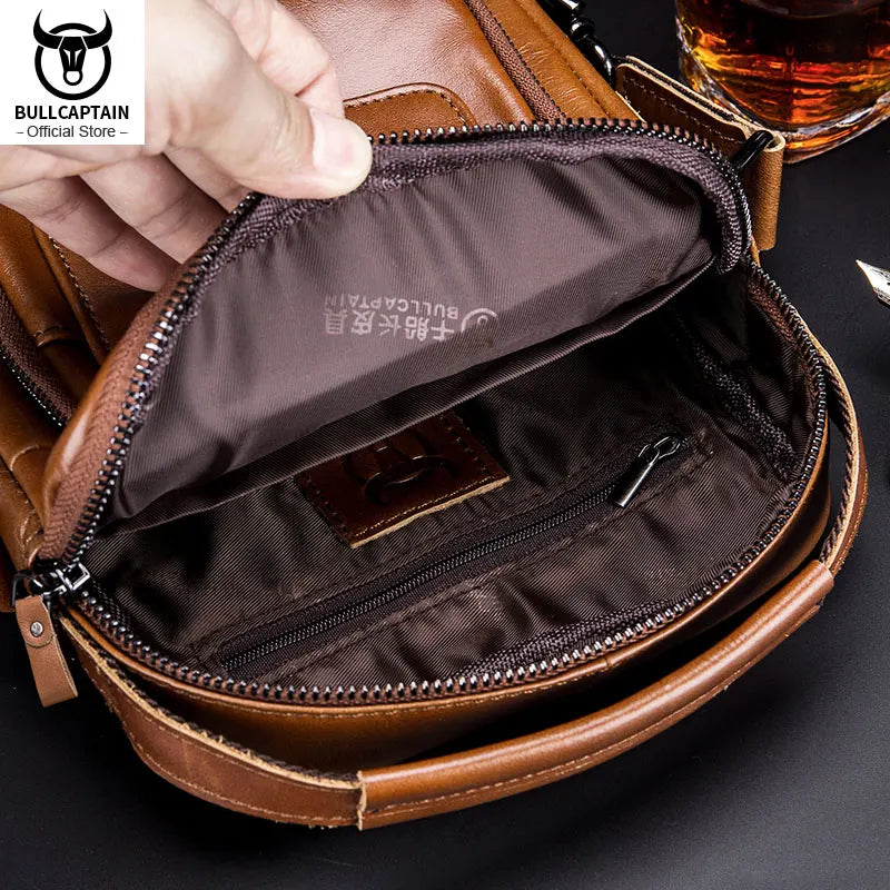 BULLCAPTAIN Genuine Leather Men's Crossbody Bag Business Fashion Men's High Quality Messenger Bag Bolsas Brand Fashion Handbag