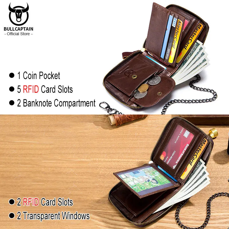 Bullcaptain Cowhide Genuine Leather Men Wallet Coin Purse Small Mini Card Holder Vintage PORTFOLIO Portomonee Male Walet Pocket