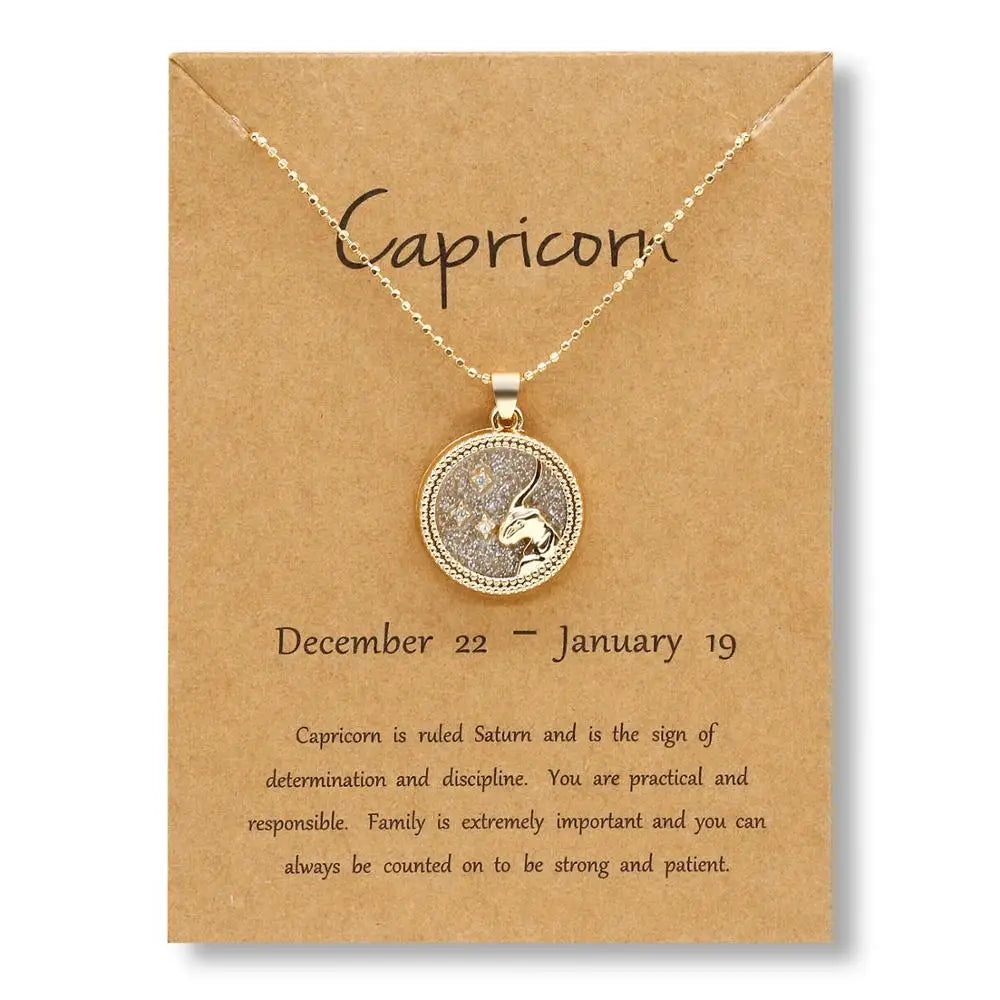 Fashion Star Zodiac Sign 12 Constellation Necklace Pendant Aries Leo Chain Choker Necklaces for Women Birthday Jewelry Gifts