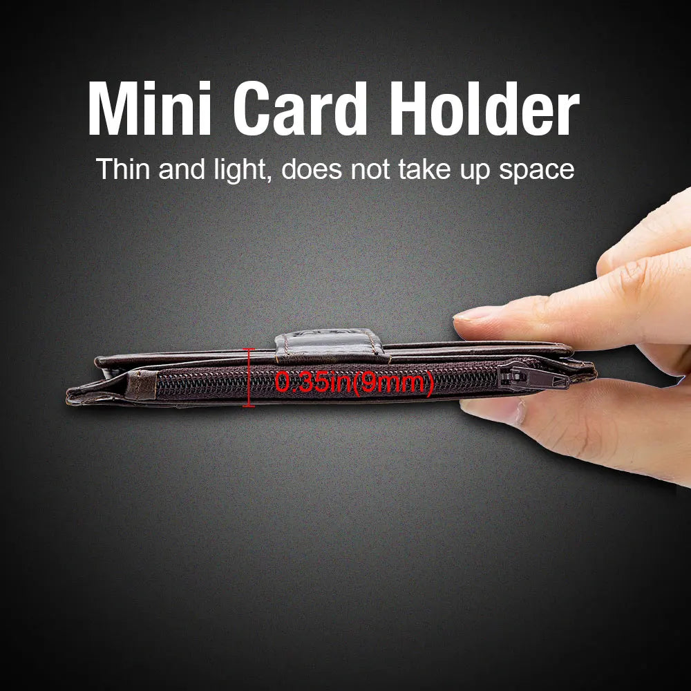 BULLCAPTAIN Genuine Leather RFID Blocking Zipper Card Holder Credit Cart Wallet Mini Slim Wallet Card & Id Holders Man Business