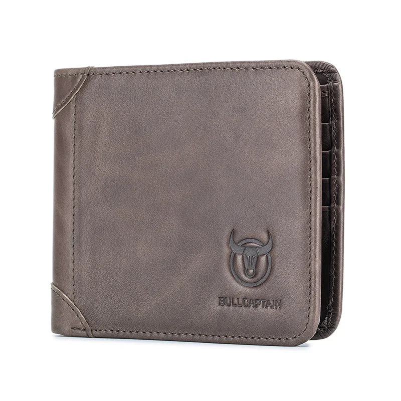 BULLCAPTAIN Free Print Photos Men's Genuine Leather Short Wallet 2021 New Simple Wallets RFID Small Mini Card Holder