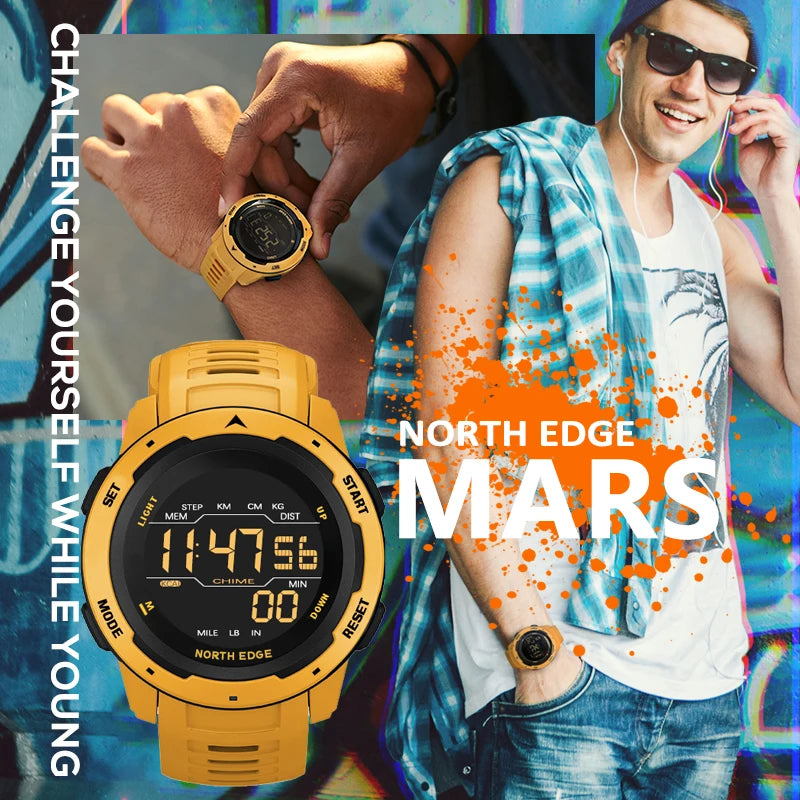 NORTH EDGE Men's Smart Watch Dual Running Pedometer Countdown Waterproof Watch
