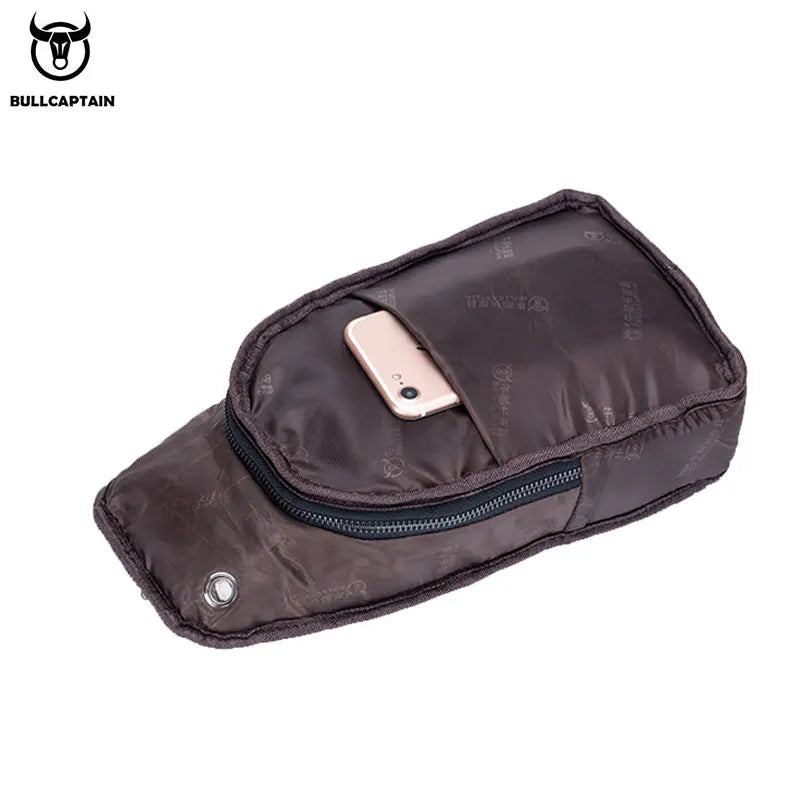 BULLCAPTAIN MEN's Chest Bag Casual Messenger Bags Genuine Leather Male Crossbody Bages Multifunctional Mobile Phone Zipper Bag's