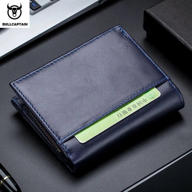 BULLCAPTAIN RFID Men's Wallet Leather Men's Coin Purse Zipper Wallet Card Coin Wallet Holder Credit Card Bag