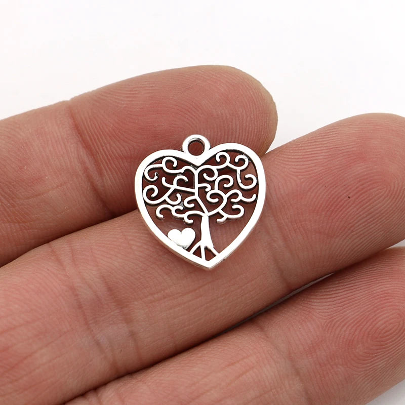 10Pcs Antique Silver Plated Tree of life Heart Charm Pendants Jewelry Accessories Making Bracelet DIY 18X16mm