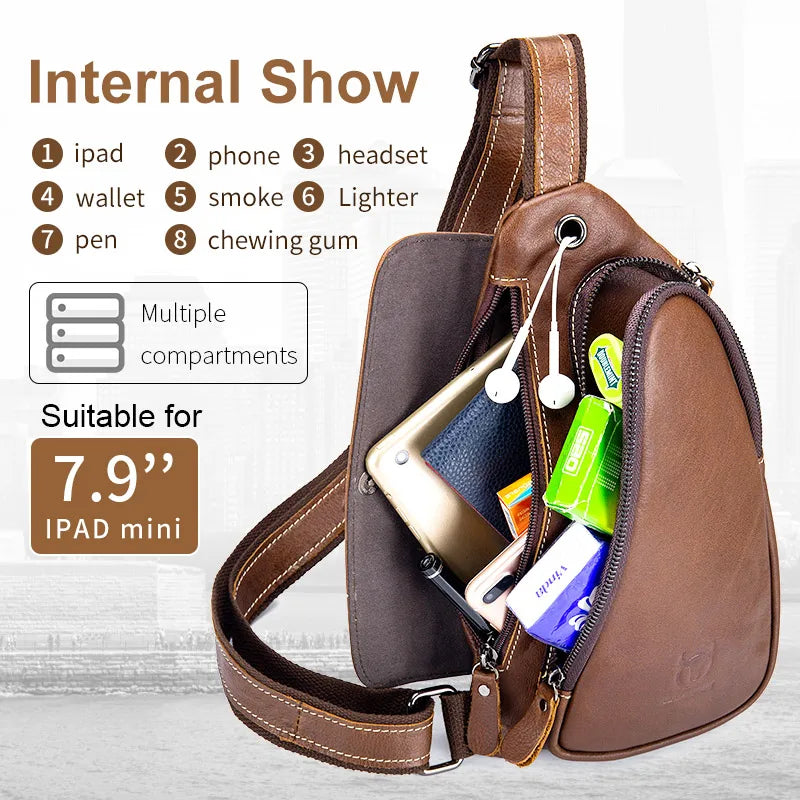 BULLCAPTAIN Men's Casual Messenger Bag Men's Headphones Chest Bags Messenger Bag's Leather Chest Bag For Men 2020new Chest Bags
