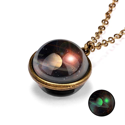 Unique Luminous Universe Galaxy Planet Glass Necklace Glow In The Dark Cosmic Ball Pendant Necklace for Unisex Vintage Jewelry