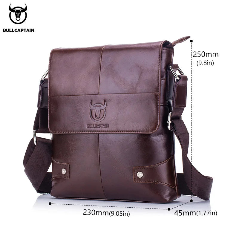 BULLCAPTAIN Men's Bag Leather Messenger Shoulder Bag Leather Messenger Handbag Men's Fashion Business Bag