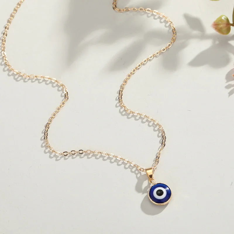 Vintage Turkish Evil Eye Pendant Necklace for Women Fashion Clavicle Chain Statement Necklace Boho Party Jewelry Femme Collares